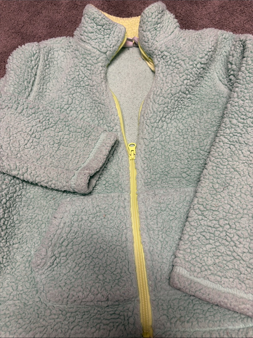 The Children's Place Mint Sherpa Jacket with Yellow Zip